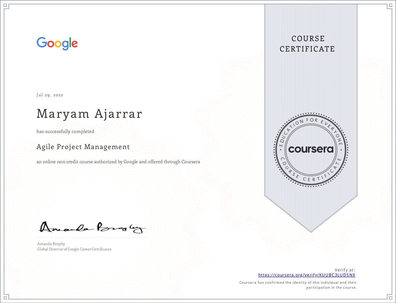 course 5 agile project management certificate