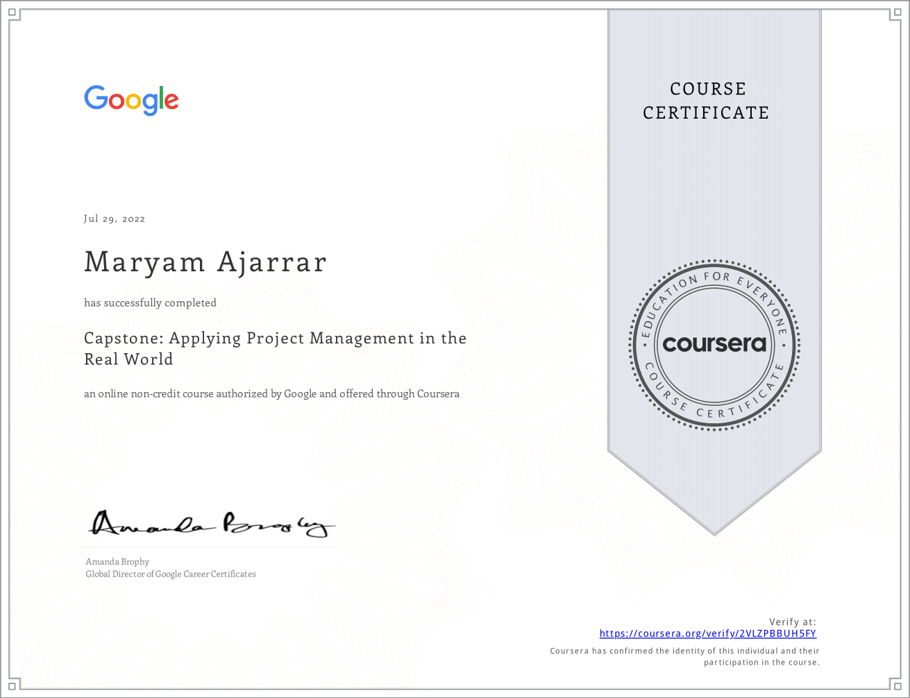 course 6 capstone project management real world certificate
